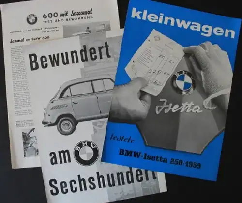 BMW 600 Modellprogramm 1958 drei Automobilprospekte (7498)