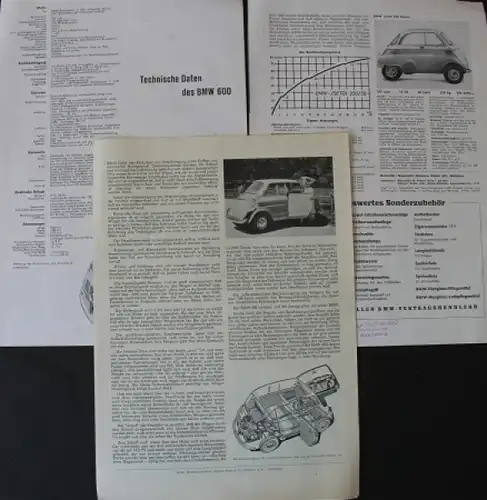 BMW 600 Modellprogramm 1958 drei Automobilprospekte (7498)