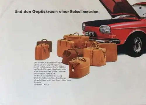 Volkswagen 411 Modellprogramm 1968 "Der neue 411" Automobilprospekt (8255)