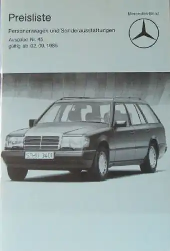 Mercedes-Benz Personenwagen Preisliste 1985 Ausgabe 45 (8263)