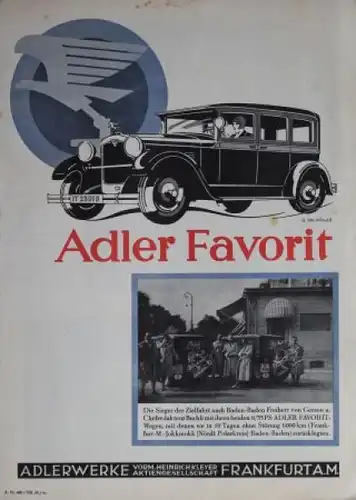 Adler Favorit Modellprogramm 1929 Automobilprospekt (0181)