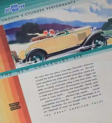 Chevrolet Six Modellprogramm 1930 Mailer "Smooth" Automobilprospekt (0165)