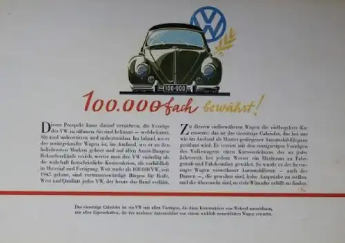 Volkswagen Käfer Cabriolet Modellprogramm 1952 Reuters-Motive Automobilprospekt (0264)