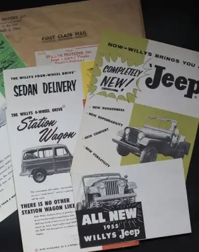 Willys Jeep Modellprogramm 1955 Angebotsmappe mit 5 Prospekten (0320)