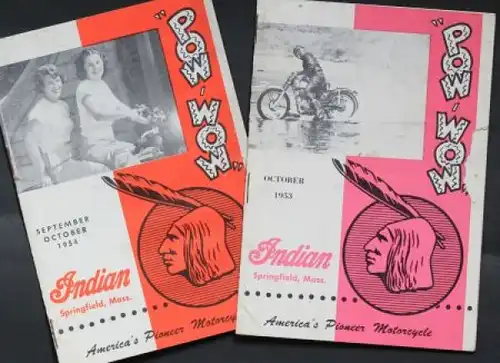 Indian Motorräder Modellprogramm 1953 "Pow Wow Magazine" zwei Motorradprospekte (0328)