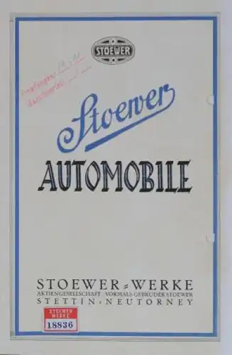 Stoewer Automobile Modellprogramm 1925 Automobilprospekt (0116)