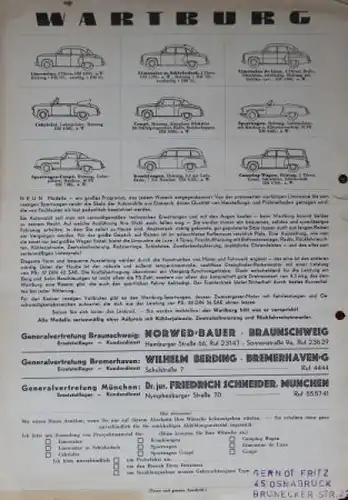 Wartburg Limousine de Luxe Modellprogramm 1959 Automobilprospekt (0364)