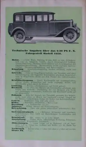 FN Automobile Modellprogramm 1926 "Schön in der Form und Zuverlässig" Automobilprospekt (0576)