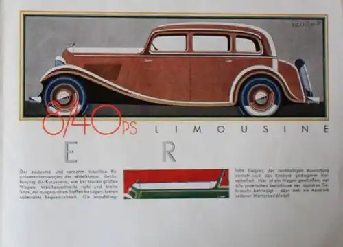 Wanderer 7/35 PS Modellprogramm 1933 Reuters Zeichnungen Automobilprospekt (0451)