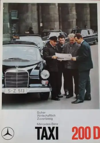 Mercedes-Benz Taxi 200 D Modellprogramm 1966 "Sicher, wirtschaftlich, zuverlässig" Automobilprospekt (0612)