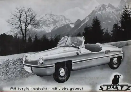 Spatz Fahrzeugbau Traunreut Modellprogramm 1956 "Mit Sorgfalt erdacht" Automobilprospekt (0652)