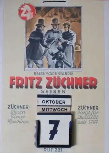 Blechwarenfabrik Züchner 1938 Dauerkalender mit Einsteckblättern (0710)