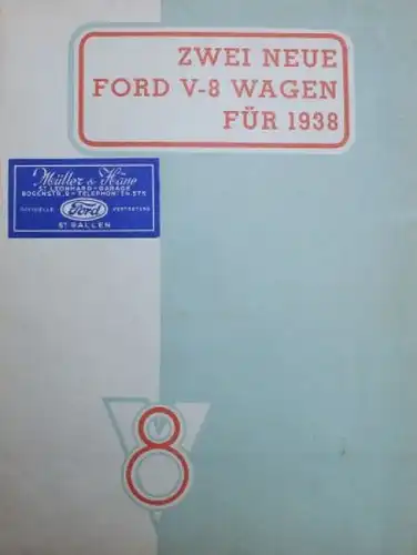 Ford V8 Modellprogramm 1938 "Zwei neue Ford V8 Wagen" Automobilprospekt (0878)