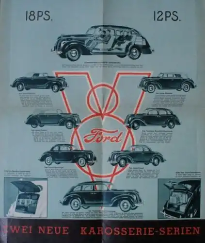 Ford V8 Modellprogramm 1938 "Zwei neue Ford V8 Wagen" Automobilprospekt (0878)