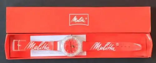 Melitta Kaffee Armbanduhr 1990 Quarz in Originalbox (1437)