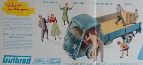 Gutbrod Atlas 800 Modellprogramm 1950 Automobilprospekt (3727)