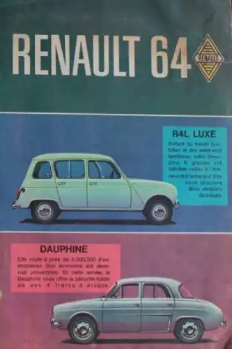 Renault Modellprogramm 1964 Automobilprospekt (3716)