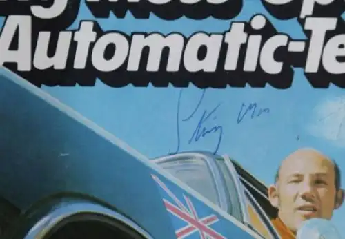 Opel Rekord Modellprogramm 1968 "Stirling Moss Automatic-Test" Automobilprospekt mit Stirling Moss Autogramm (1404)