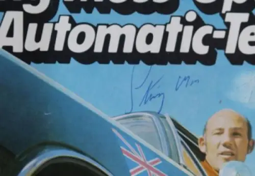 Opel Rekord Modellprogramm 1968 "Stirling Moss Automatic-Test" Automobilprospekt mit Stirling Moss Autogramm (1404)