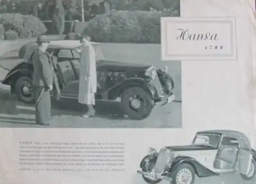 Borgward Hansa 1700 Modellprogramm 1937 Automobilprospekt (3691)