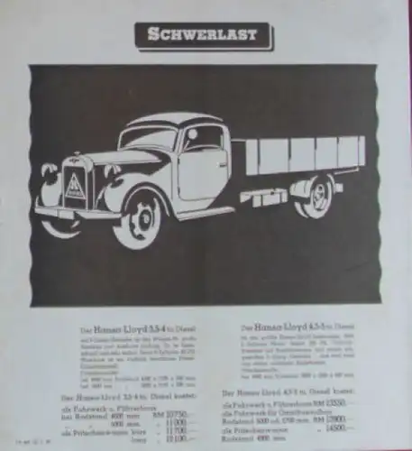 Hansa-Lloyd Diesel Preisliste 1938 Lastwagenprospekt (3738)