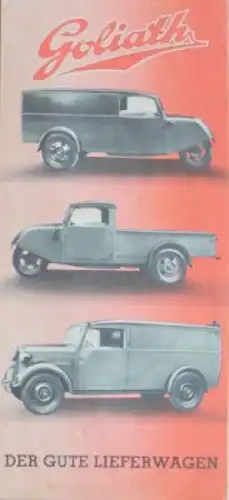 Goliath Dreiradwagen Modellprogramm 1936 "Der gute Lieferwagen" Automobilprospekt (3751)