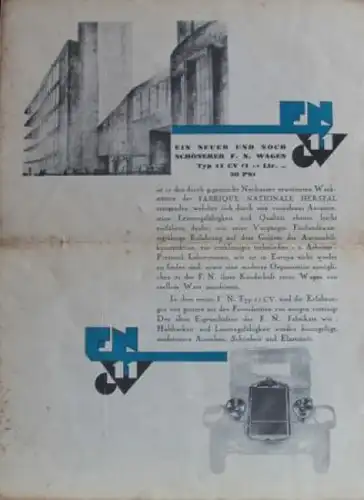 FN Automobile Typ 11 CV Modellprogramm 1930 Automobilprospekt (3769)