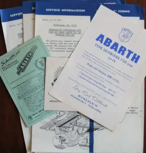 Abarth Auspuffanlagen Modellprogramm 1957 sieben Zubehörprospekte (3671)