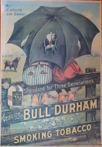 Bull Durham Smoking Tobacco 1925 "Standard for three Generations" Werbeplakat (4192)