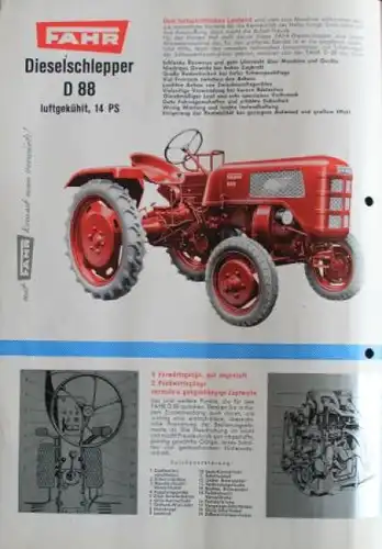 Fahr D 88 Modellprogramm 1957 "Wer gut arbeitet..." Traktorprospekt (4326)