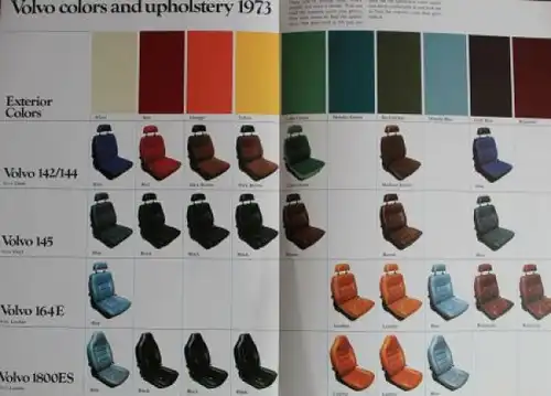 Volvo Modellprogramm 1973 Farben + Polster Automobilprospekt (7262)