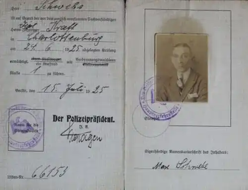 Kraftfahrzeug-Führerscheine 1925 zwei Dokumente (1009)