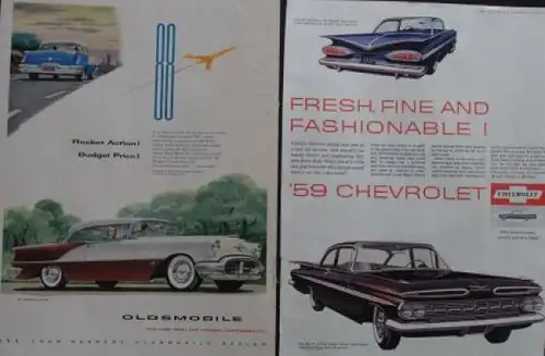Chevrolet Oldsmobile Buick vier Werbeanzeigen 1953-1959 (1141)