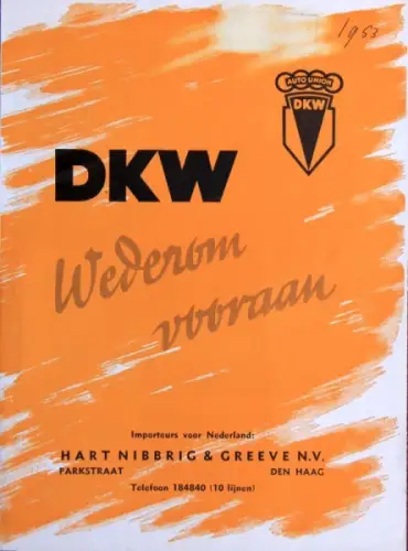 DKW Modellprogramm 1952 "Wederom vooraan" Automobilprospekt (1819)