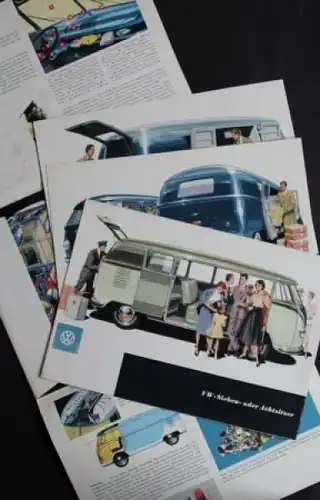 Volkswagen T1 Transporter Modellprogramm 1958 Automobilprospekt-Mappe mit 3 Prospekten (7034)