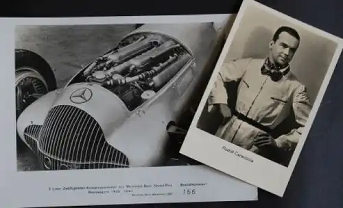Caracciola auf Mercedes-Benz 1938 Originalfoto und Autogrammkarte (7143)