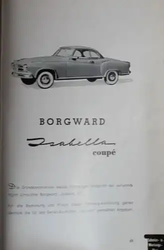 Borgward Isabella TS Coupe Combi 1959 Betriebsanleitung (7156)