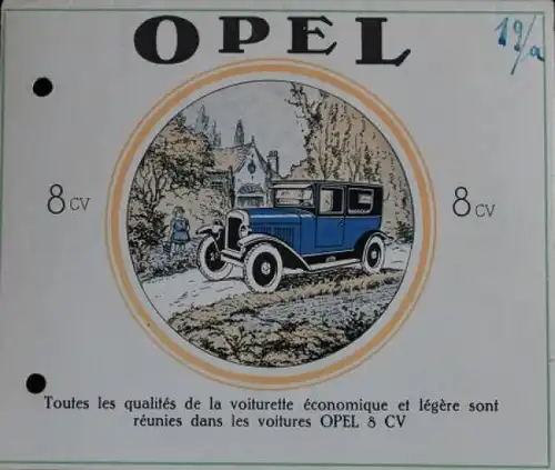 Opel 8 CV Modellprogramm 1920 Automobilprospekt (7159)