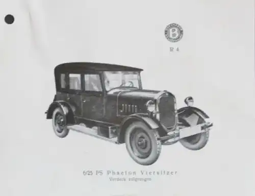 Brennabor 6/25 PS Phaeton Viersitzer Modellprogramm 1925 Automobilprospekt (7165)