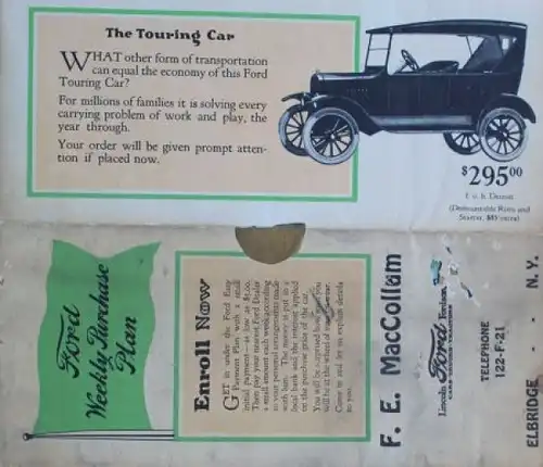 Ford T Runabout Touring-Car Modellprogramm 1923 Automobilprospekt (7326)