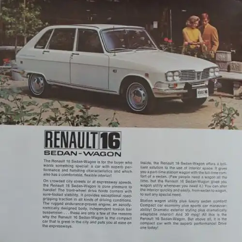 Renault 16 Modellprogramm 1968 Sedan-Wagon Automobilprospekt (9774)