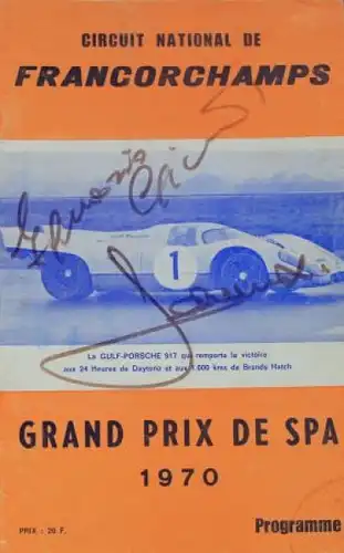 "Grand-Prix de Spa" Francorchamps Mai 1970 Rennprogramm signiert v. Jacky Ickx (9898)
