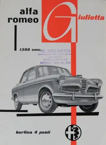 Alfa Romeo Giulietta 1300 cc Modellprogramm 1956 Automobilprospekt (9949)