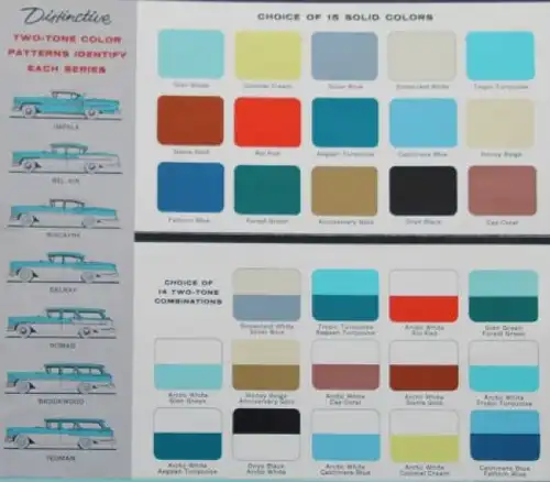 Chevrolet Farbprogramm 1958 "Rainbow of pleasing colors" Automobilprospekt (8796)