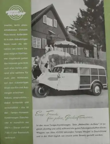 Tempo Hanseat Kombiwagen Modellprogramm 1953 Lastwagenprospekt (8857)