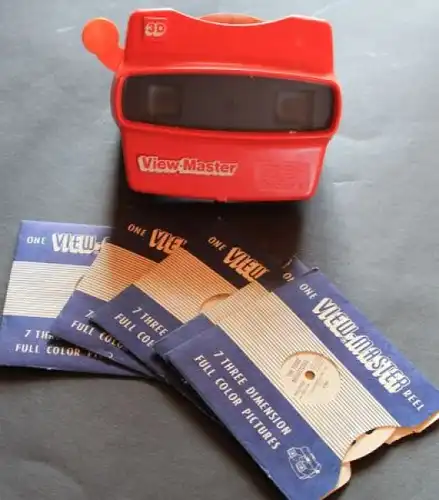 View-Master 3D Bildbetrachter 1970 mit 7 farbigen Bildscheiben (7009)