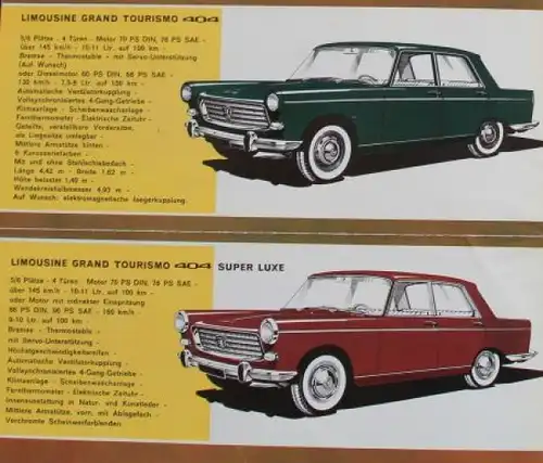 Peugeot 403 - 404 Modellprogramm 1965 Automobilprospekt (0523)