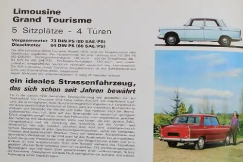 Peugeot 404 Modellprogramm 1970 Automobilprospekt (0524)