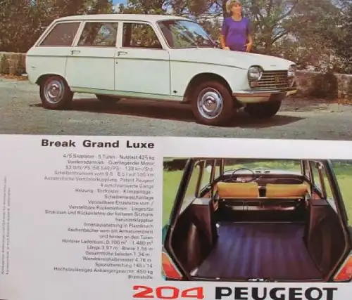 Peugeot 204 Modellprogramm 1966 Automobilprospekt (0525)