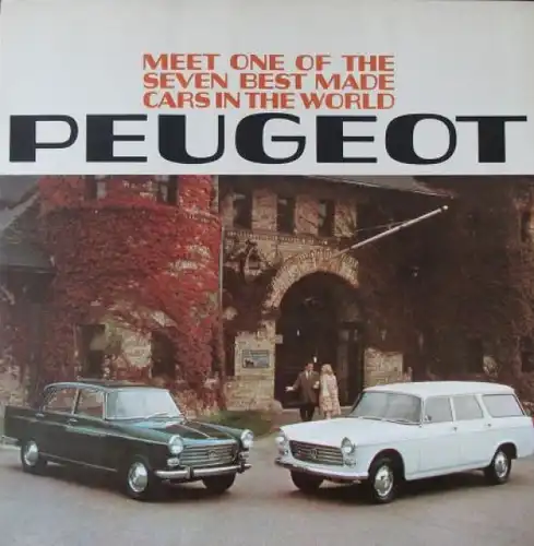 Peugeot 404 Modellprogramm 1968 "Meet on of the seven best" Automobilprospekt (0526)